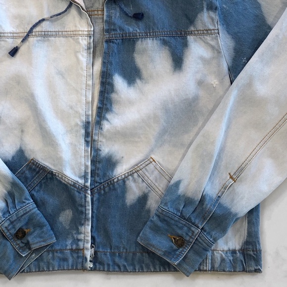 Vintage Custom Dye Denim Hooded Jacket Blue White Medium - Picture 5 of 8